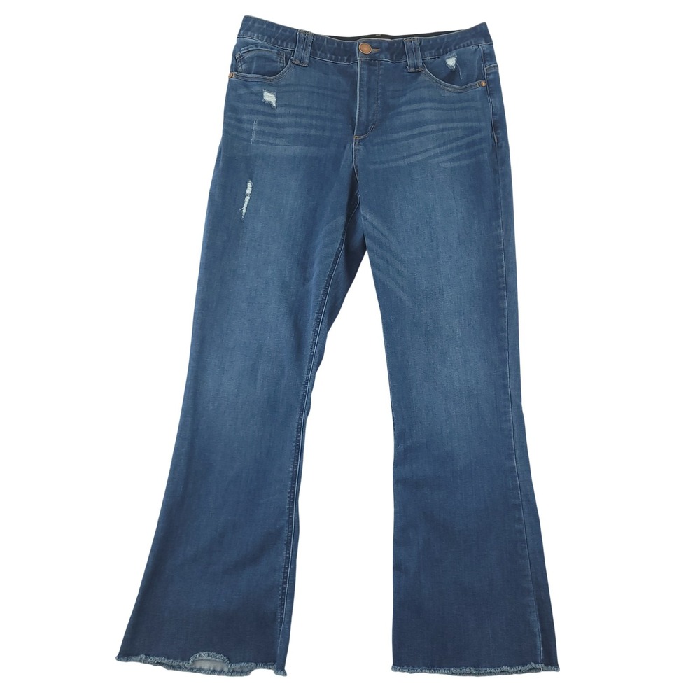 Democracy Jeans Womens 14 Blue Med Wash Ab Technology Bootcut Distressed Stretch